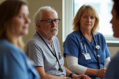 Diverse group of healthcare professionals in a meeting.